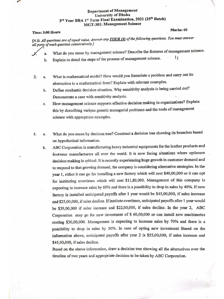 BBA 3rd Yr Question 25th Batch | PDF