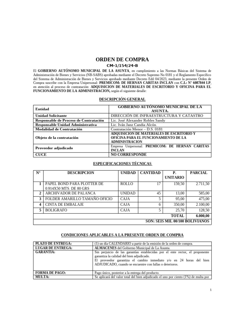 Orden de Compra - 20 | PDF
