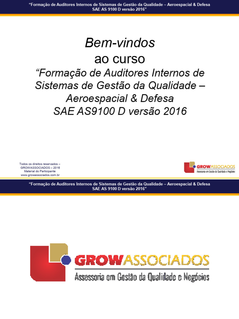 Curso de Auditoria Interna SAE AS 9100 D | PDF | Qualidade (negócios ...