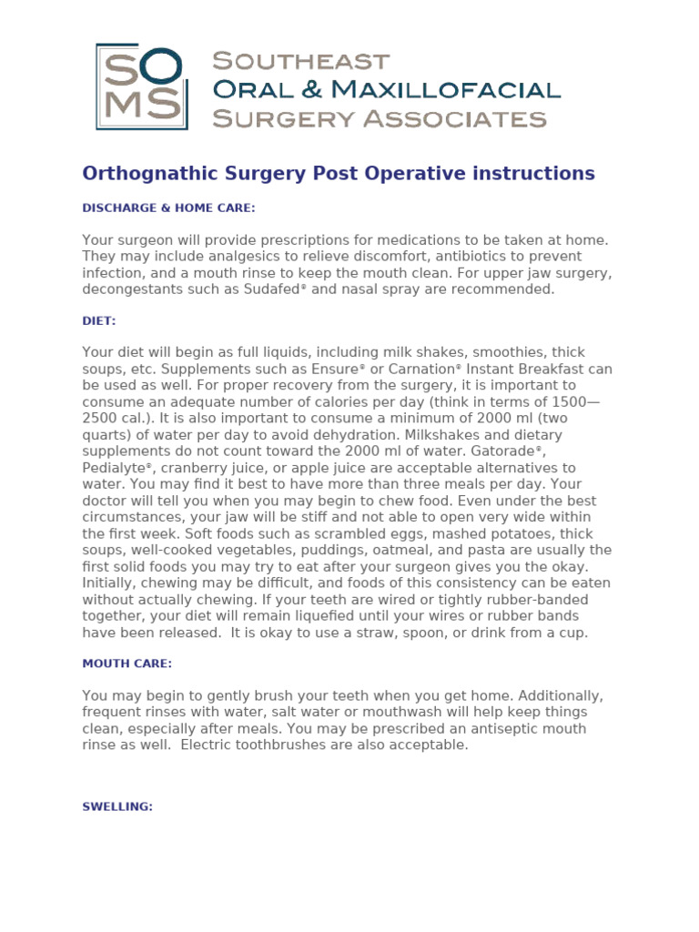 Orthognathic surgery post operative instructions pdf surgery