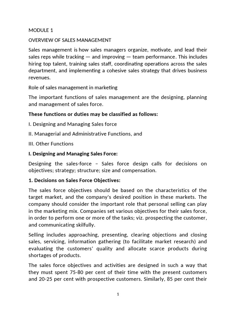 Sales Management Overview and Functions | PDF | Sales | Marketing