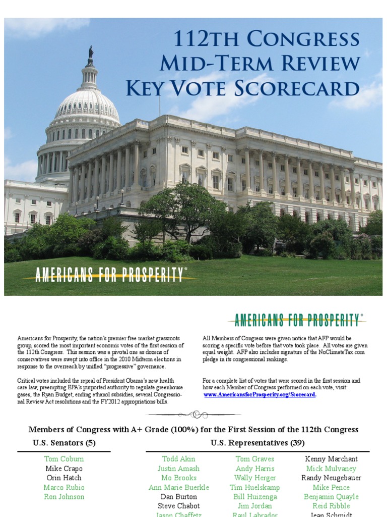 112th Congress Mid-Term Review Key Vote Scorecard | PDF | Politics