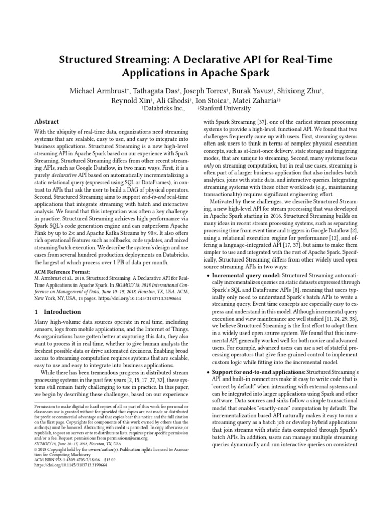 Sigmod Structured Streaming | PDF | Apache Spark | Sql