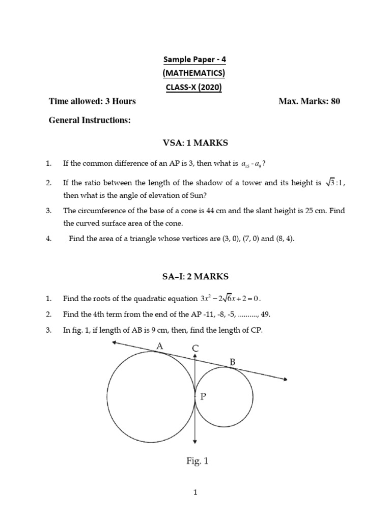 Class X Mathematics Sample Paper | PDF | Circle | Area