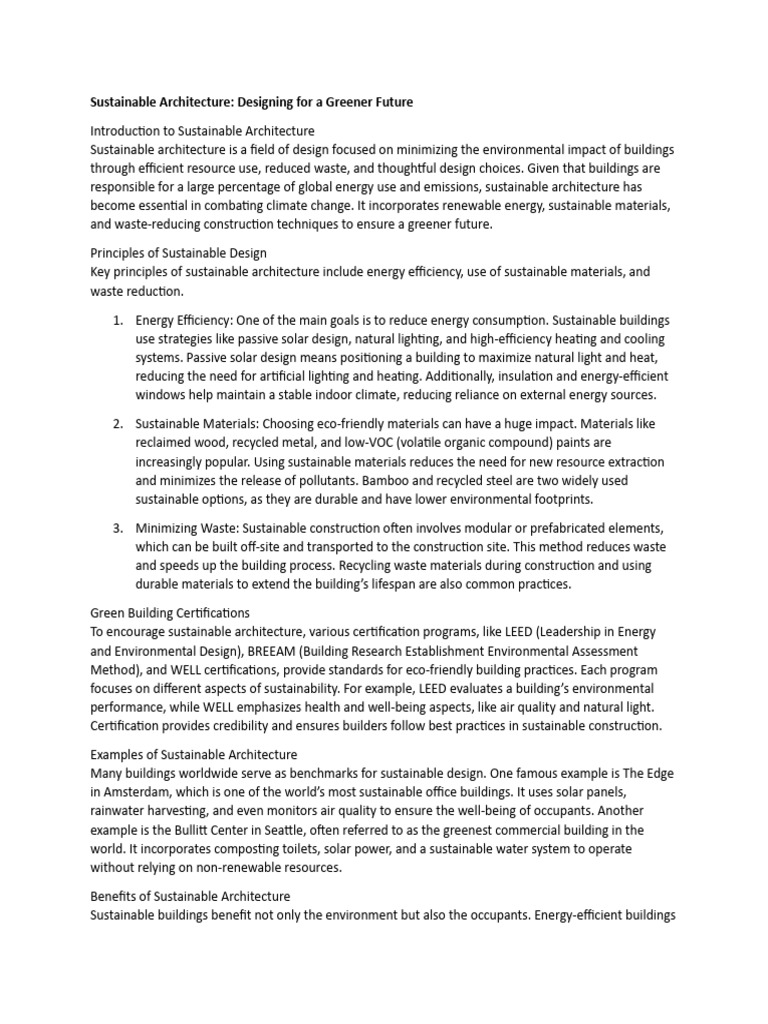 Sustainable Architecture for a Greener Future | PDF | Sustainable ...