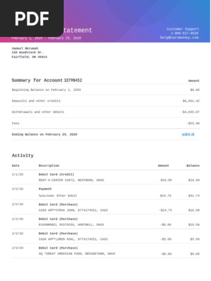Varo Bank statement 2020