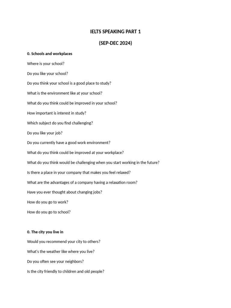 IELTS Speaking Part 1 Questions 2024 | PDF | Sports