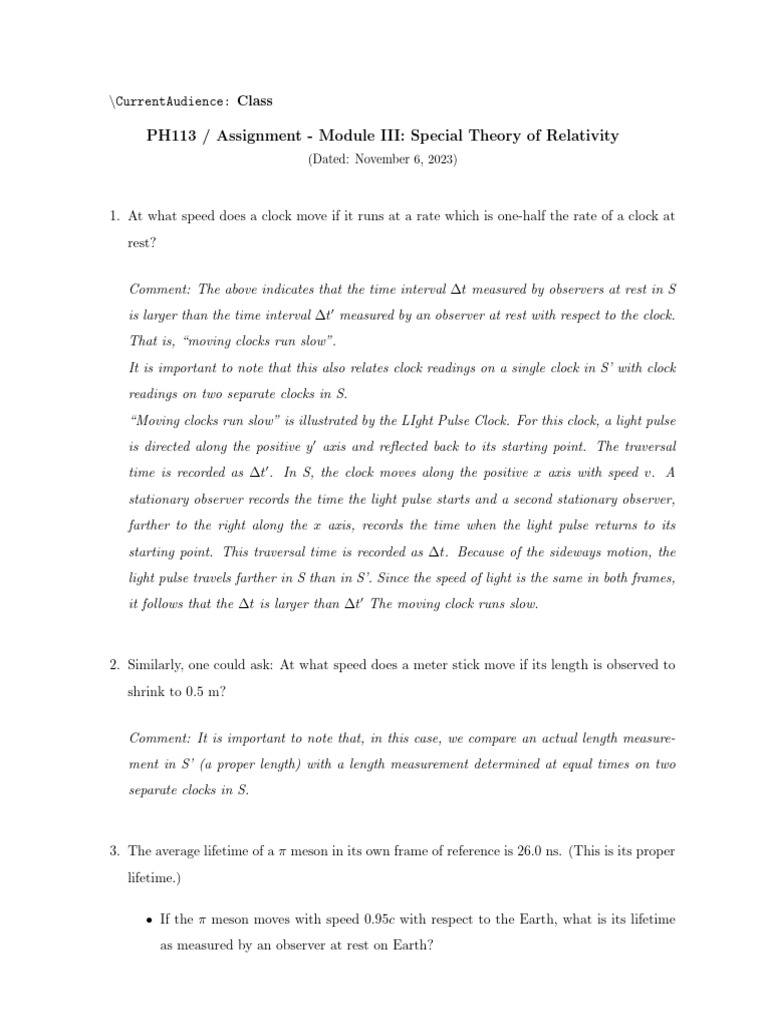 Meson Lifetime in Special Relativity | PDF | Redshift | Special Relativity