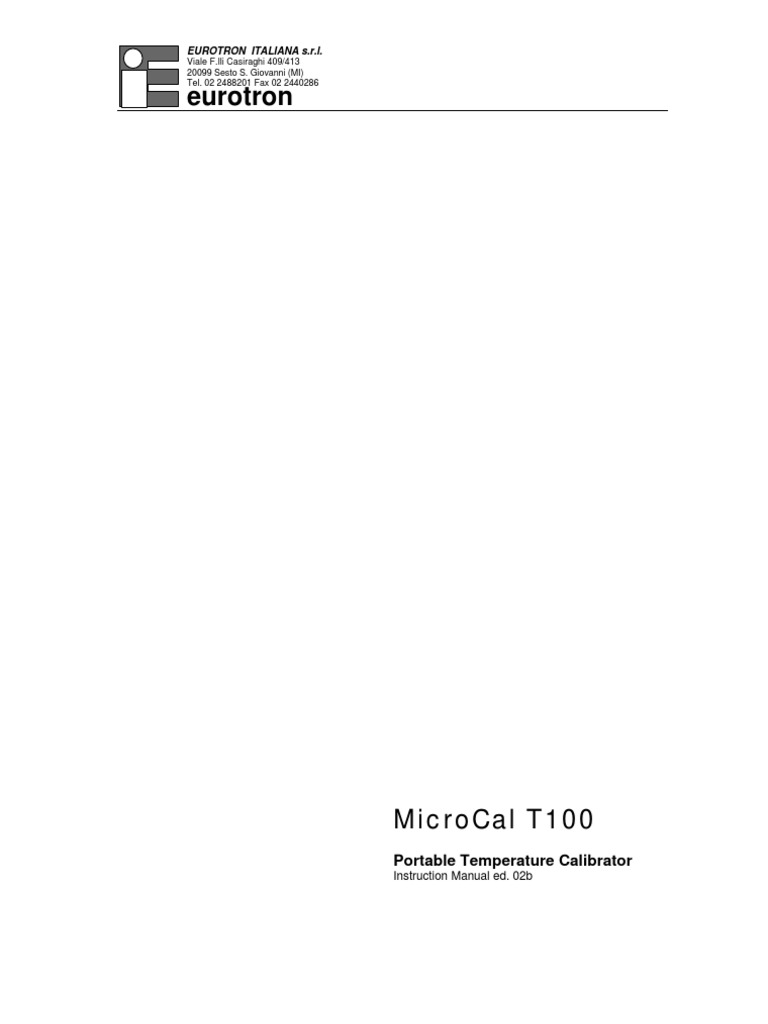 MicroCal T100 Portable Calibrator Manual | PDF | Thermocouple | Thermostat