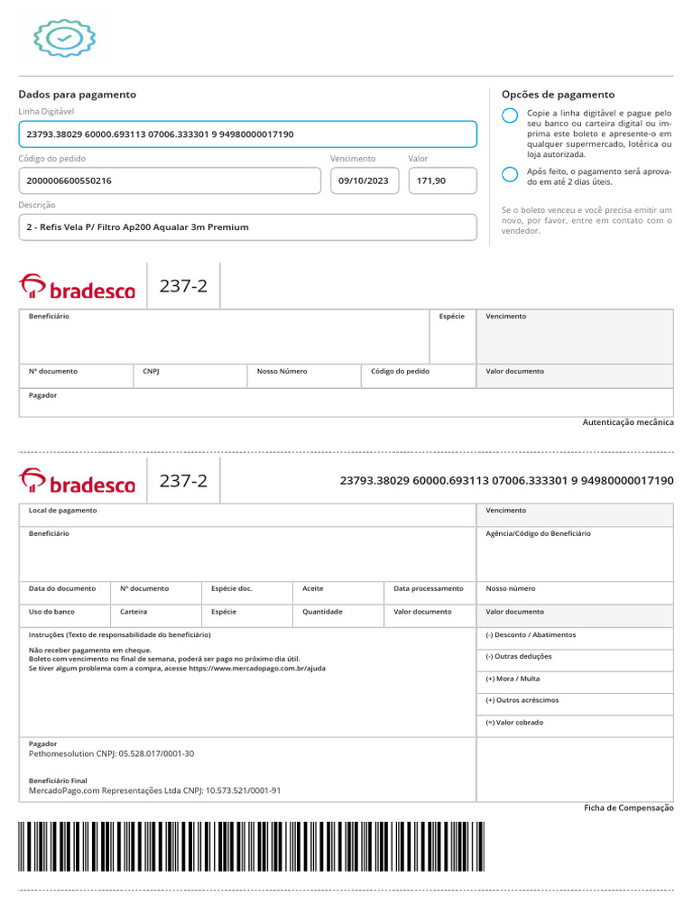 Boleto Compra Filtros Ap200 | PDF
