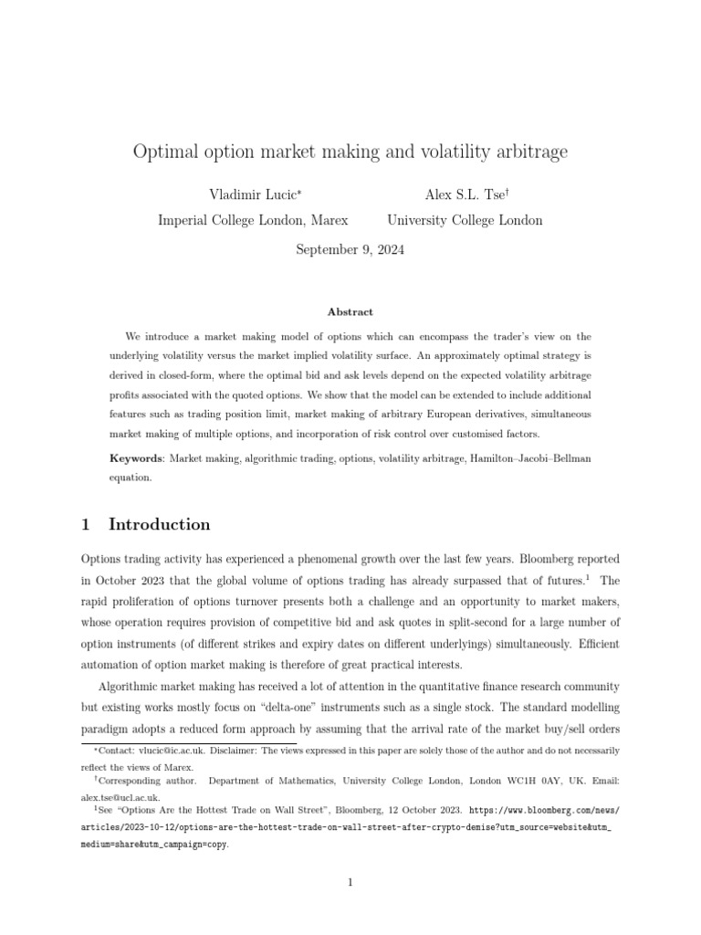 Optimal Market Making and Vol Arbitrage | PDF | Option (Finance ...
