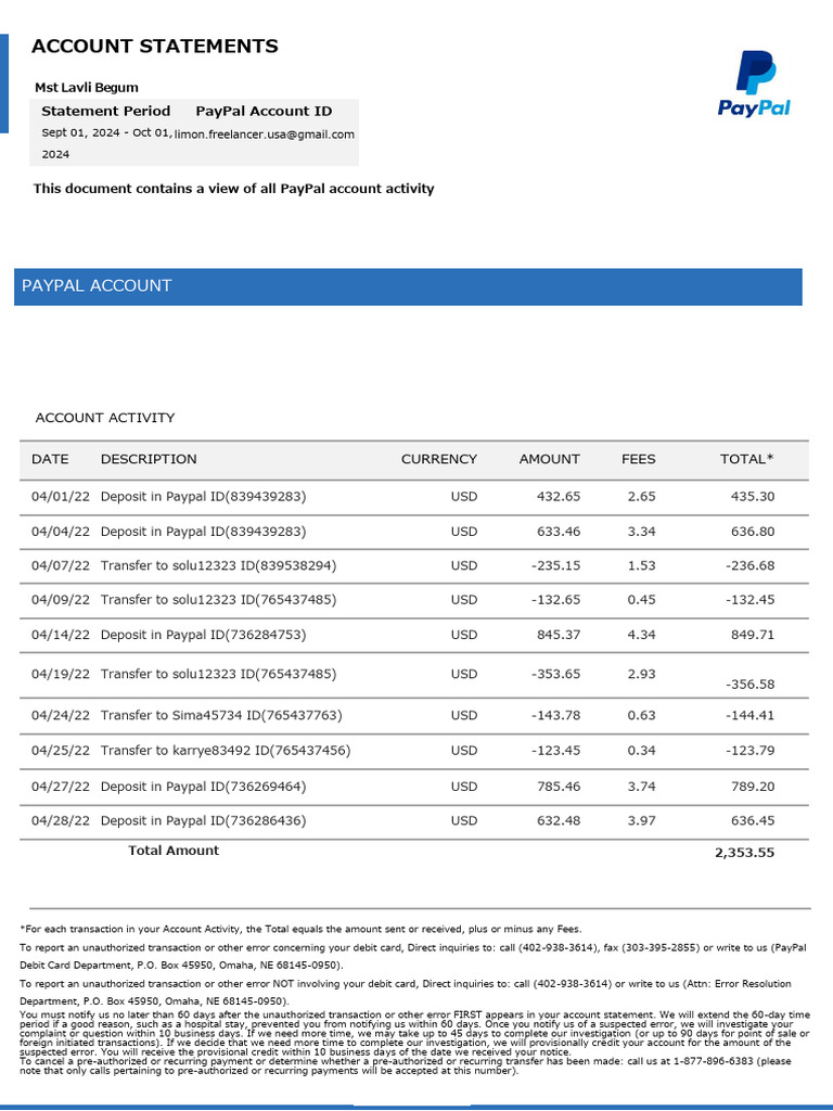 USA PayPal Account Statement | PDF | Pay Pal | Credit Card