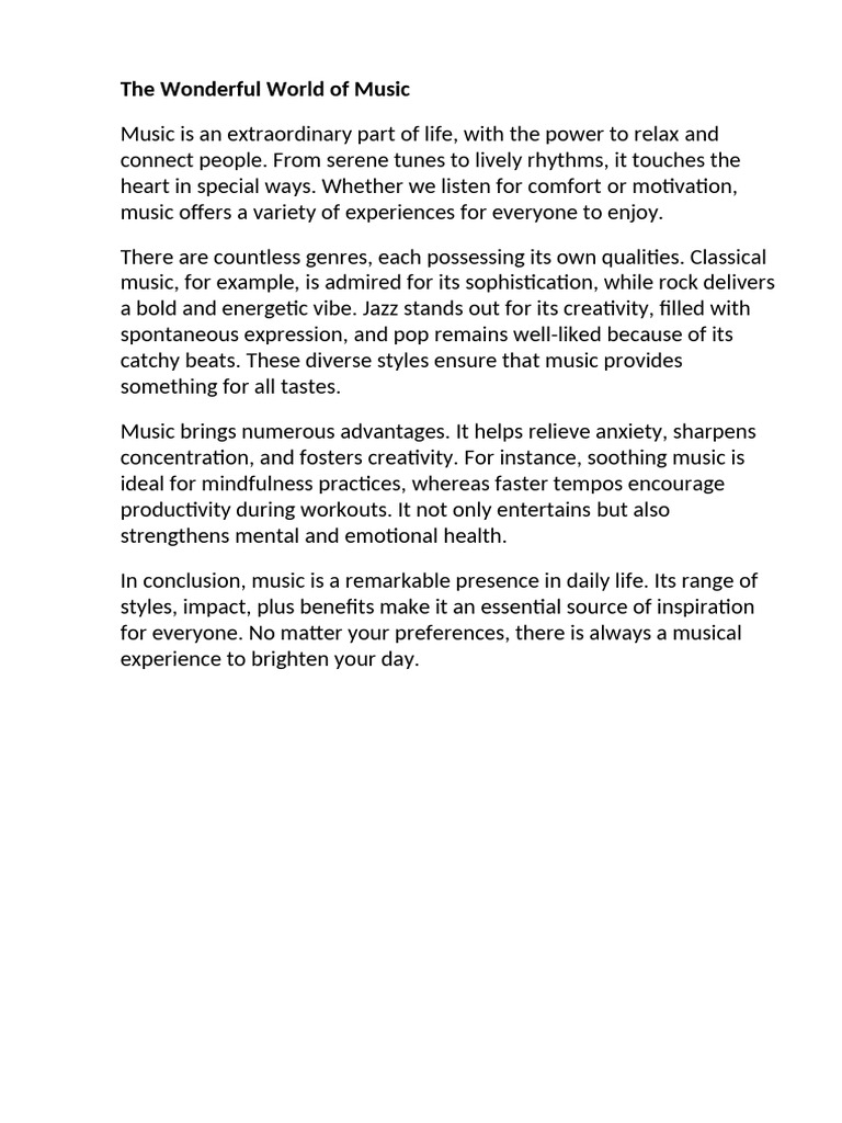 Essay On Music | PDF | Art | Lifestyle