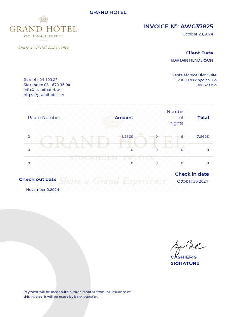 Invoice for Hotel Stay Details | PDF