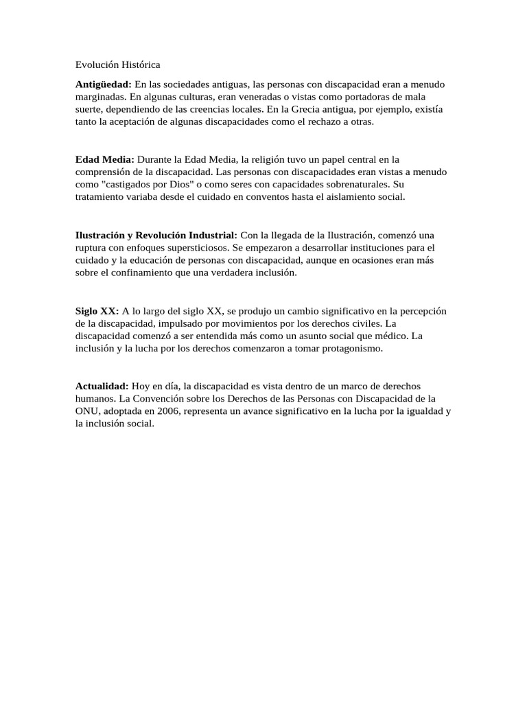 Historia de la Discapacidad y su Evolución | PDF | Ciencias sociales ...