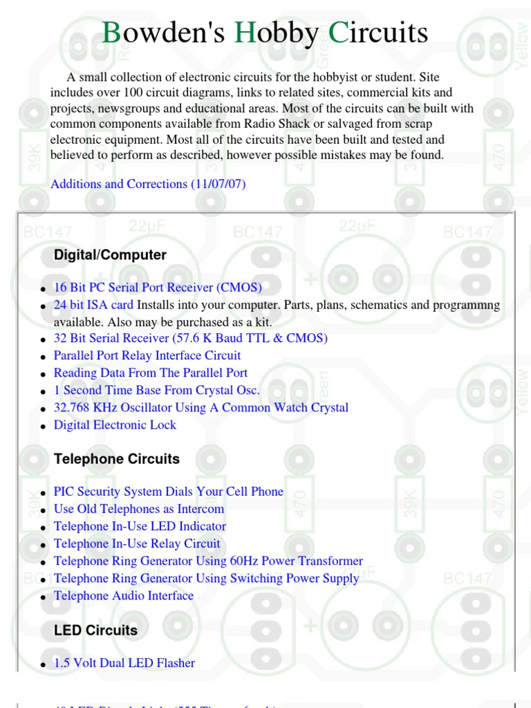 Bowden's Hobby Electronics Circuits | PDF | Electronic Circuits ...