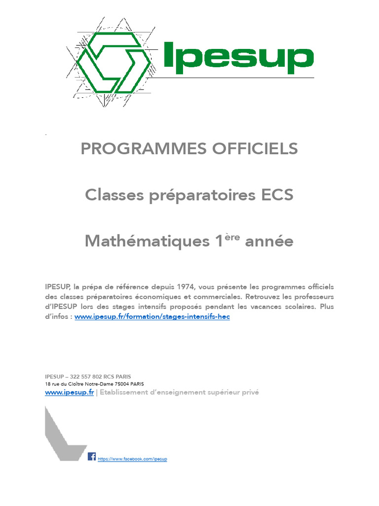 Programme Maths 1ère année ECS | PDF | Limite (mathématiques) | Séquence