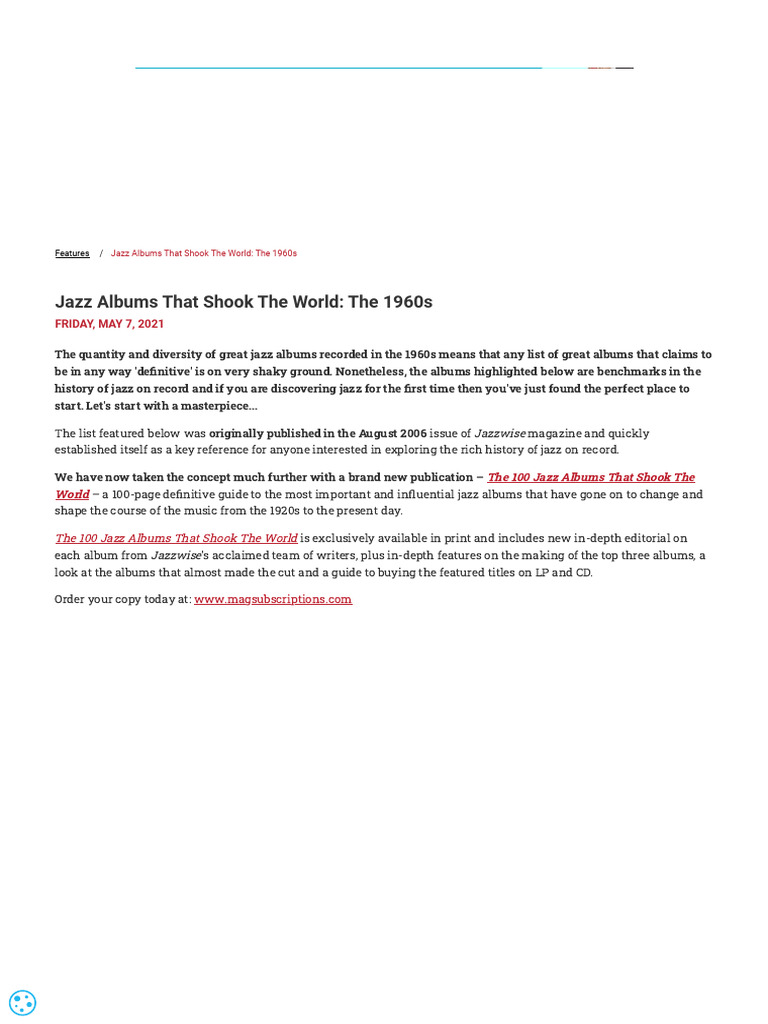 Jazz Albums That Shook The World The 1960s Jazzwise PDF Jazz
