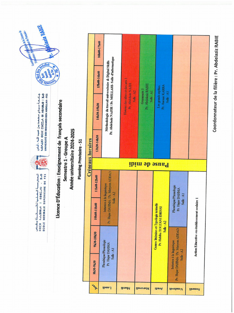 Emplois Du Temps Provisoires - S1 - S3 - S5 - LE - FR - 2024 - 2025 | PDF