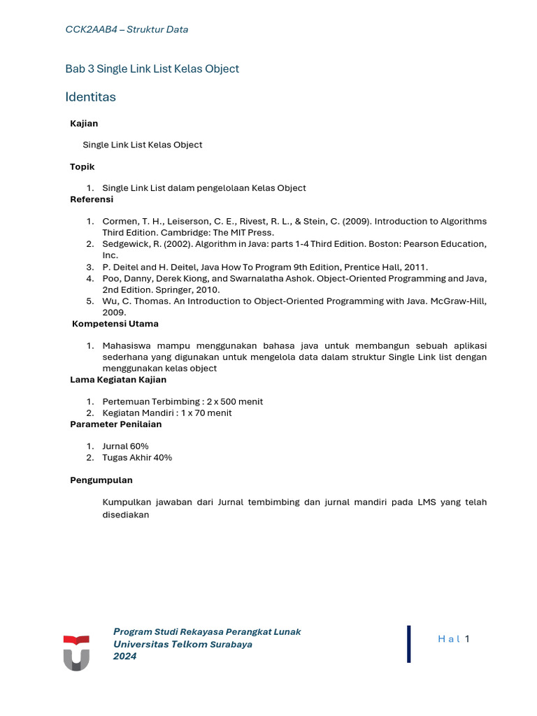 Pengelolaan Data dengan Single Link List | PDF
