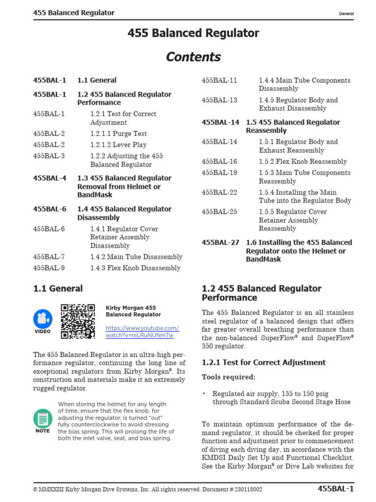 455 Balanced Regulator 230118002 | PDF | Equipment | Underwater Diving