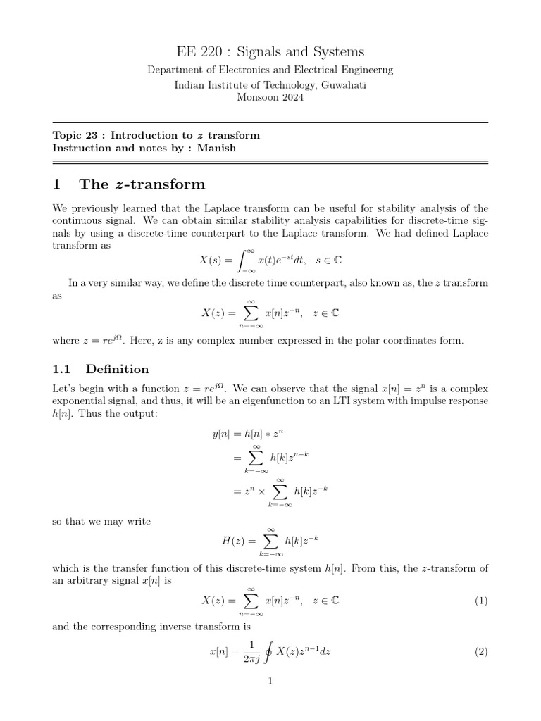 Topic23 introduction to z transform pdf mathematical analysis