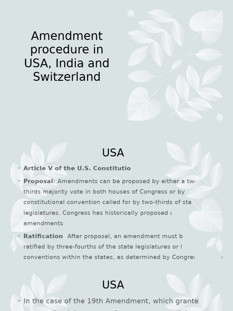 Amendment Procedures in USA, India, Switzerland | PDF | Constitutional ...