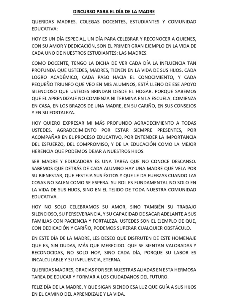 Discurso para el Día de la Madre | PDF