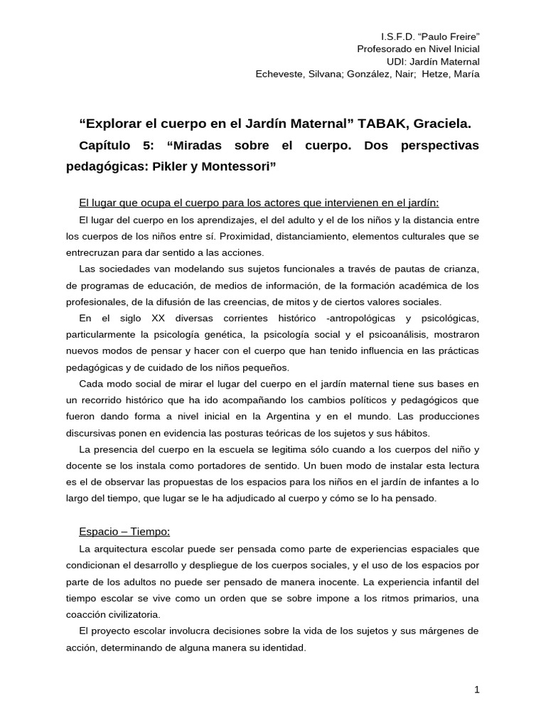 Cuerpo y Educación en Jardín Maternal | PDF | Educación de la primera ...