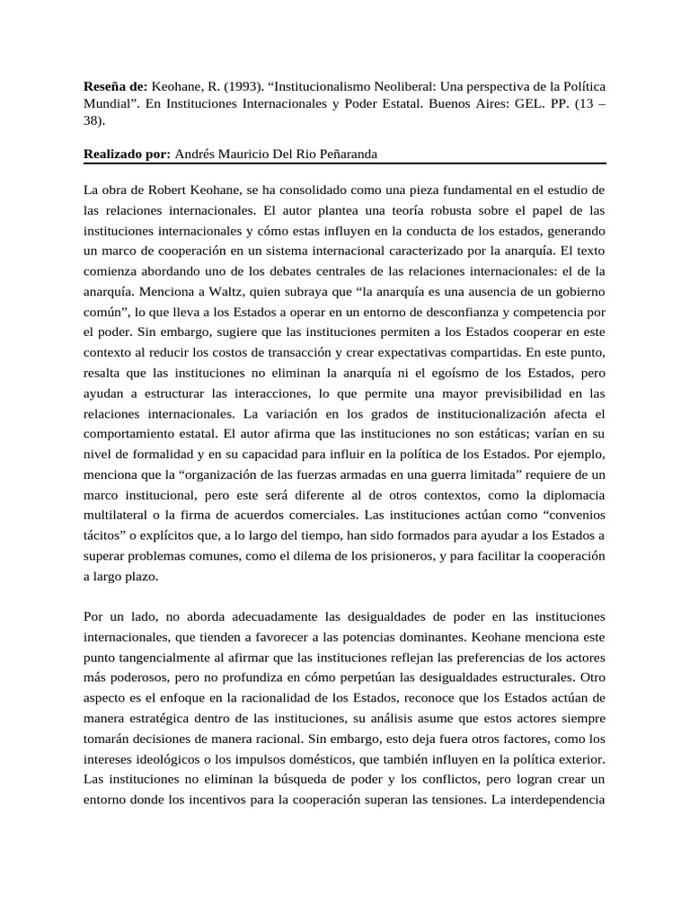 Reseña Critica | PDF | Institución | Racionalidad