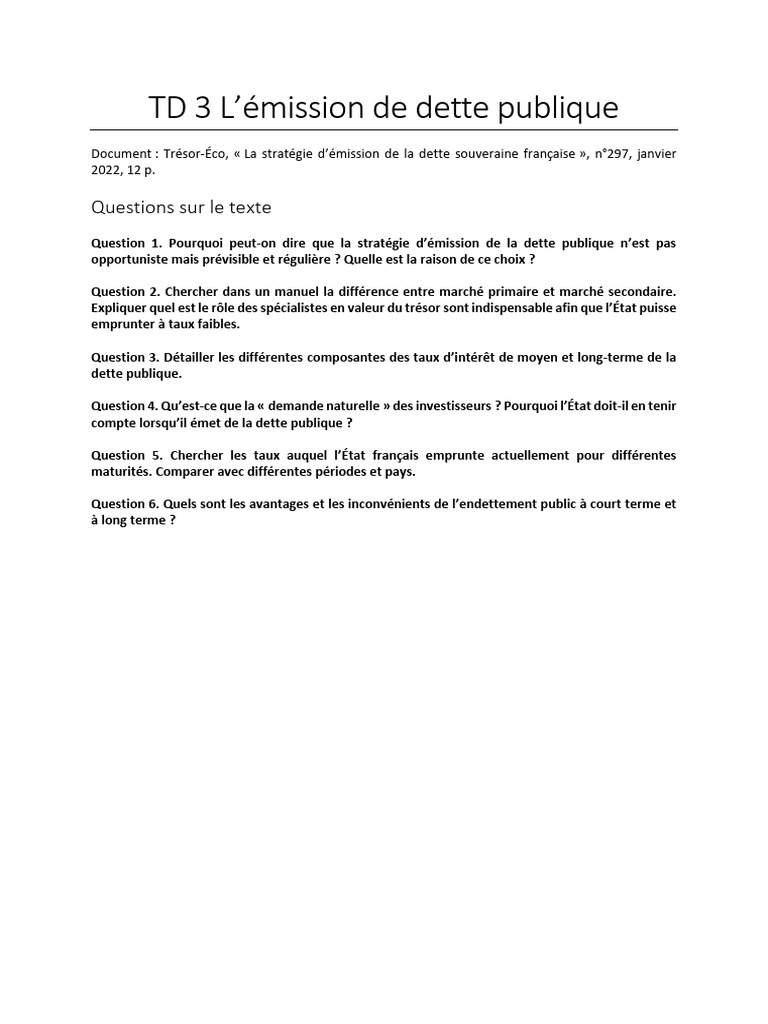 Stratégie d'émission de la dette publique | PDF | Dettes | Macroéconomie