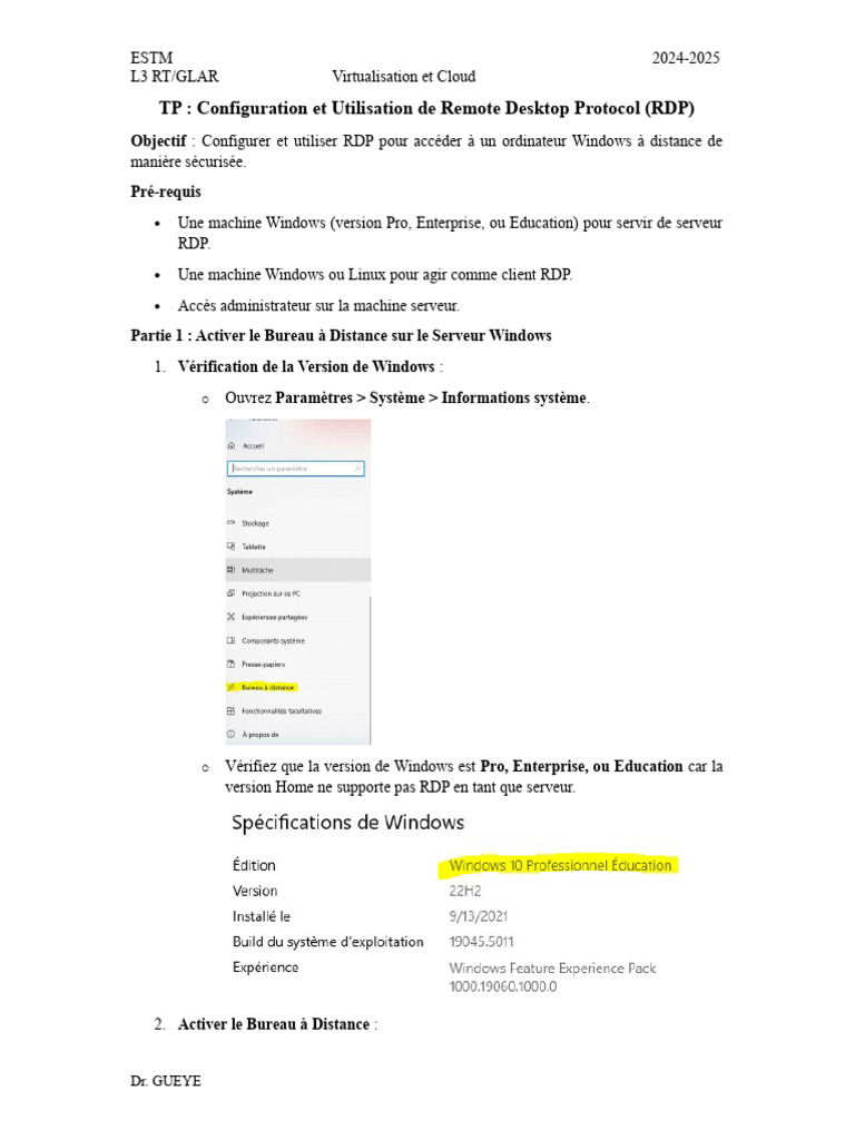 Configuration et Utilisation de RDP | PDF | Serveur (Informatique ...