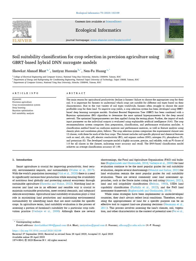 Soil Suitability Classification For Crop Selection in Precis - 2023 ...