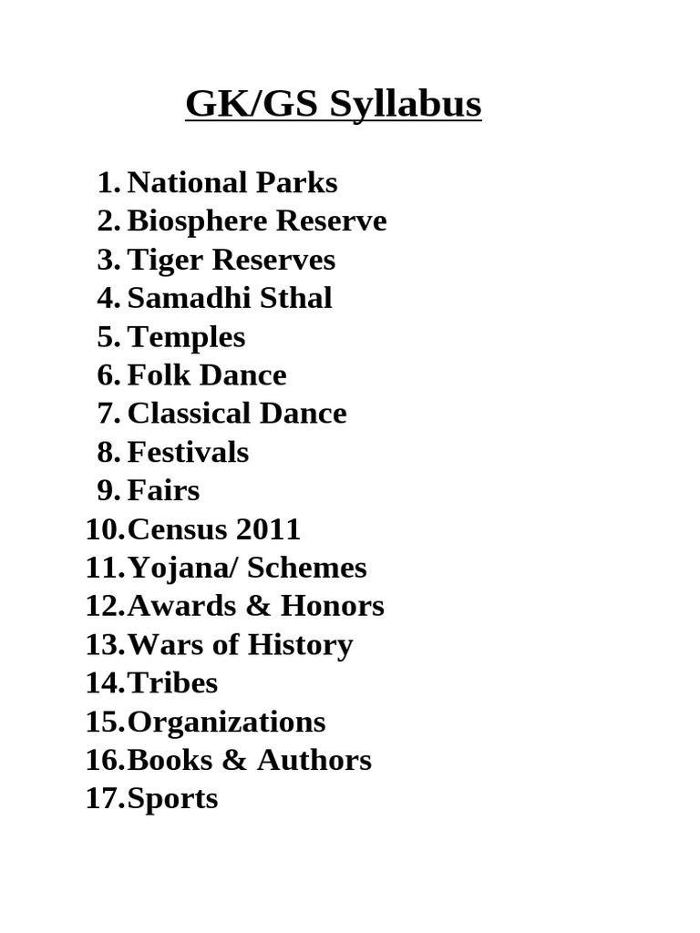 GK Syllabus | PDF | Social Science | Science & Mathematics