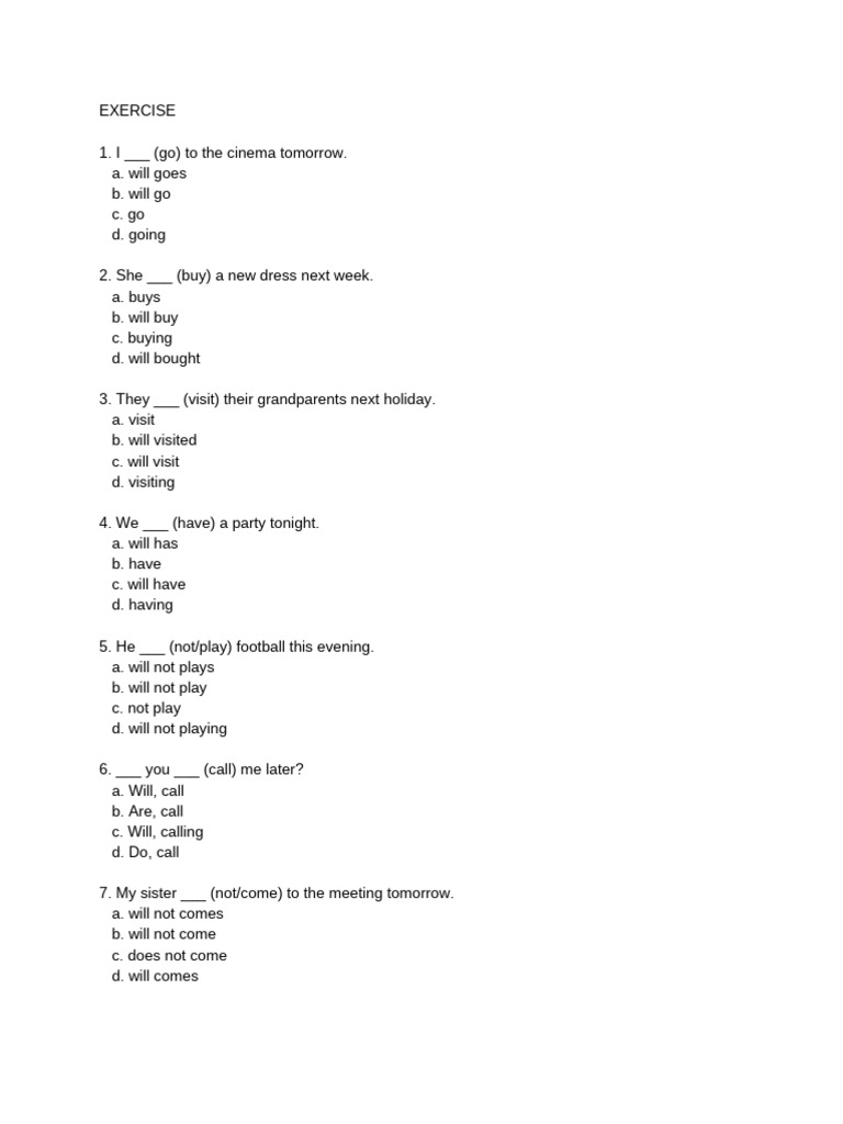 Exercise simple future pdf