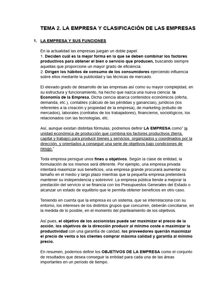 Tema 2. La Empresa y Características de Las Empresas | PDF | Business ...