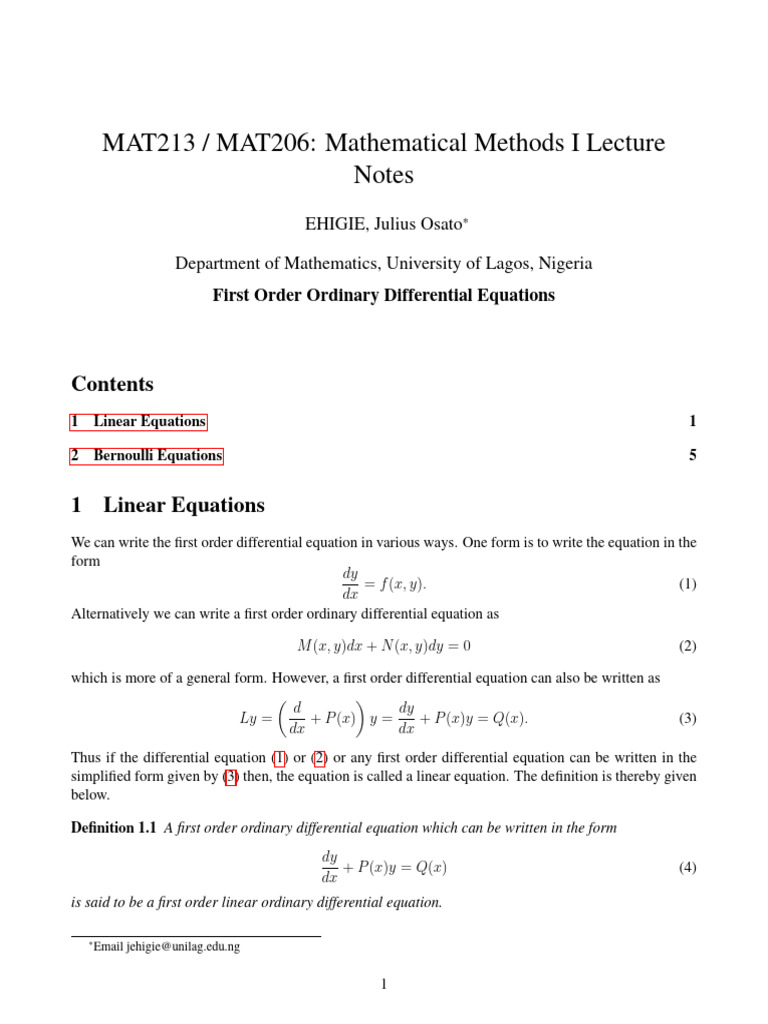 First order ordinary differential equations pdf equations