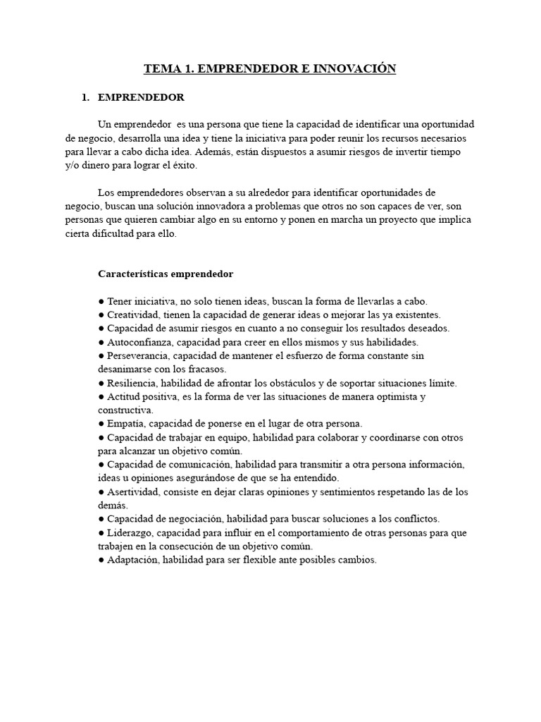 Tema 1. Emprendedor e Innovación | PDF | Iniciativa empresarial ...
