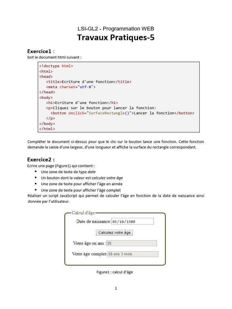 Exercices de programmation JavaScript | PDF | Modèle d'objet de ...