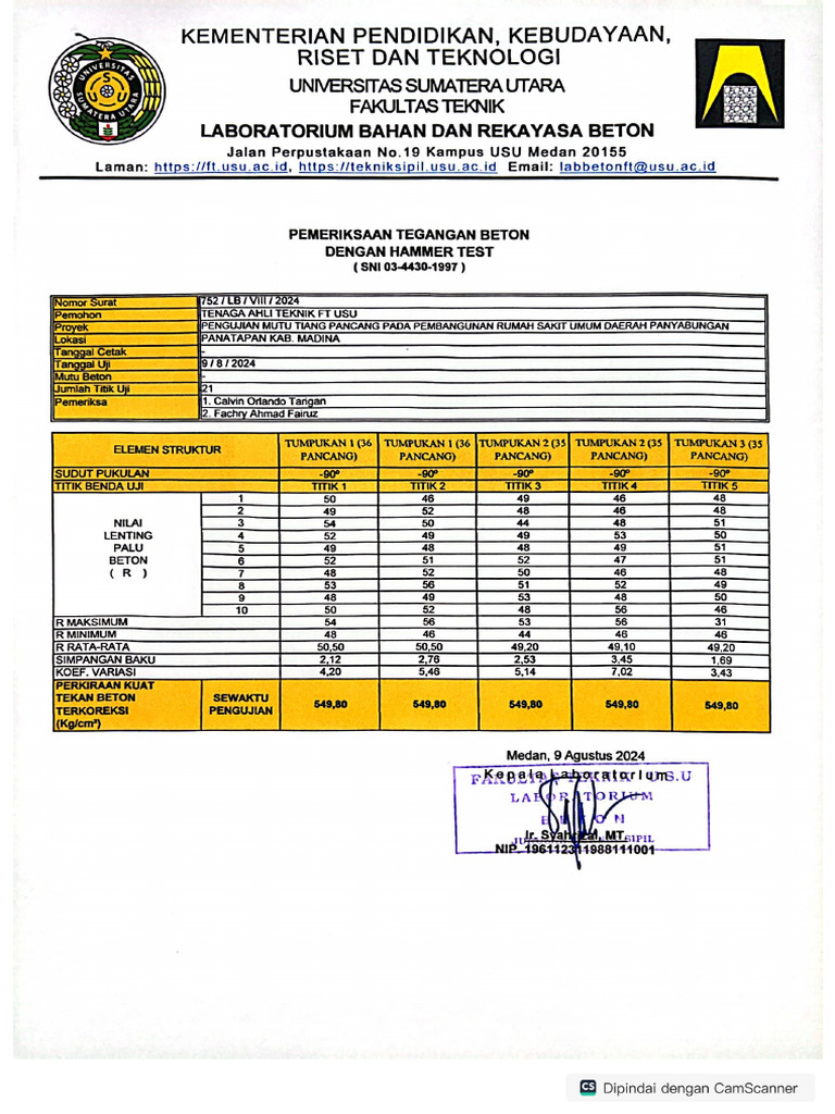 Hasil Hammer Test TIANG PANCANG | PDF