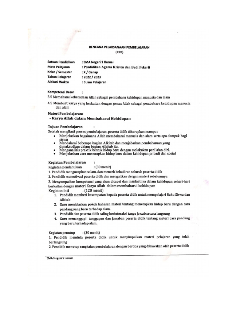 RPP Pak Kelas X | PDF