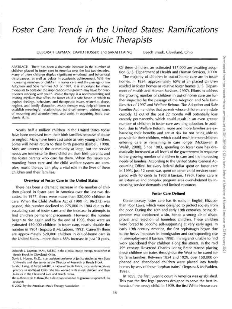 Music Therapy's Role in U.S. Foster Care | PDF | Foster Care ...