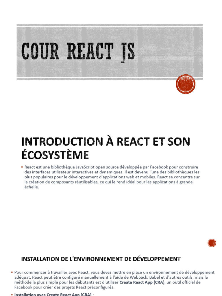 Introduction à React JS et ses composants | PDF | Langage de balisage ...
