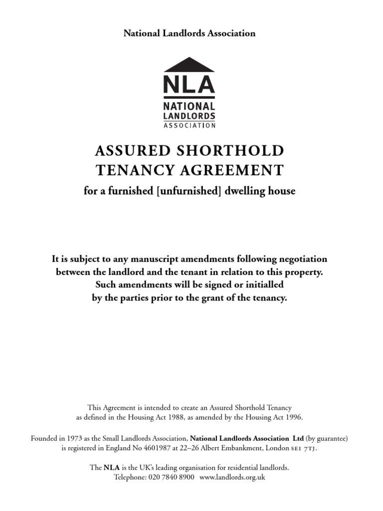 NLA Assured Shorthold Tenancy Agreement | PDF | Leasehold Estate | Landlord
