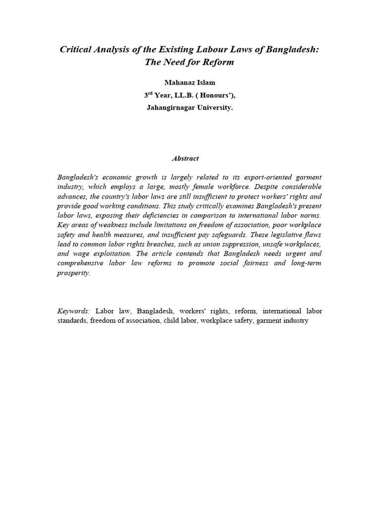 Critical analysis of the existing labour pdf labour law labor rights