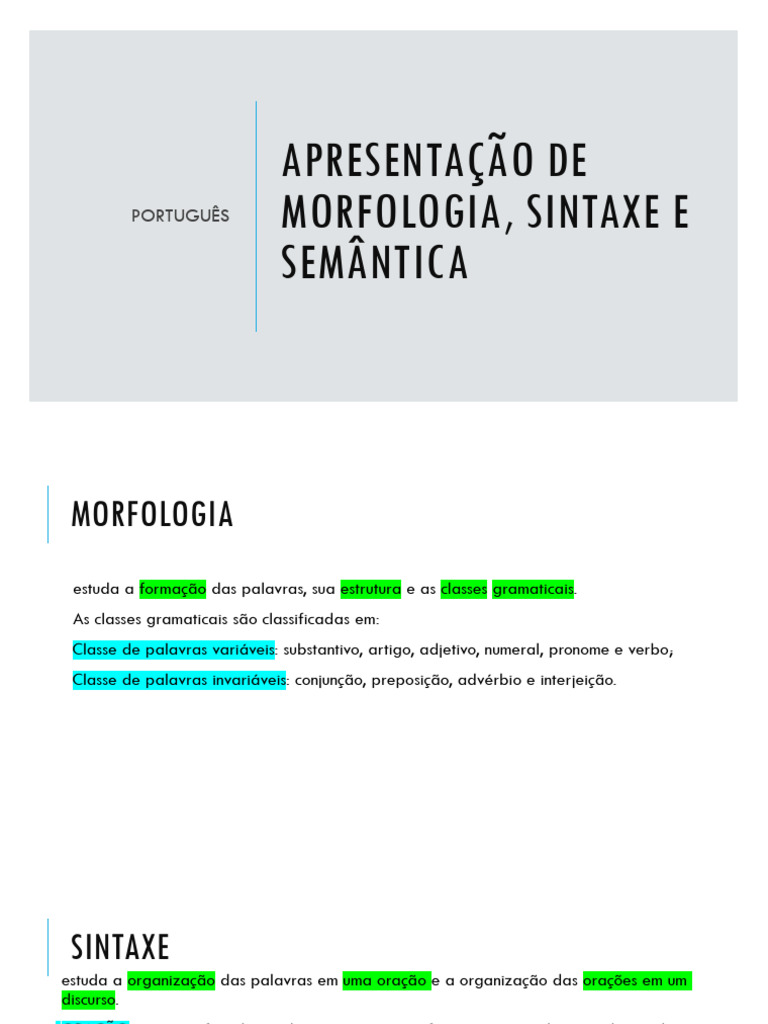 Morfologia, Sintaxe e Semântica em Português | PDF