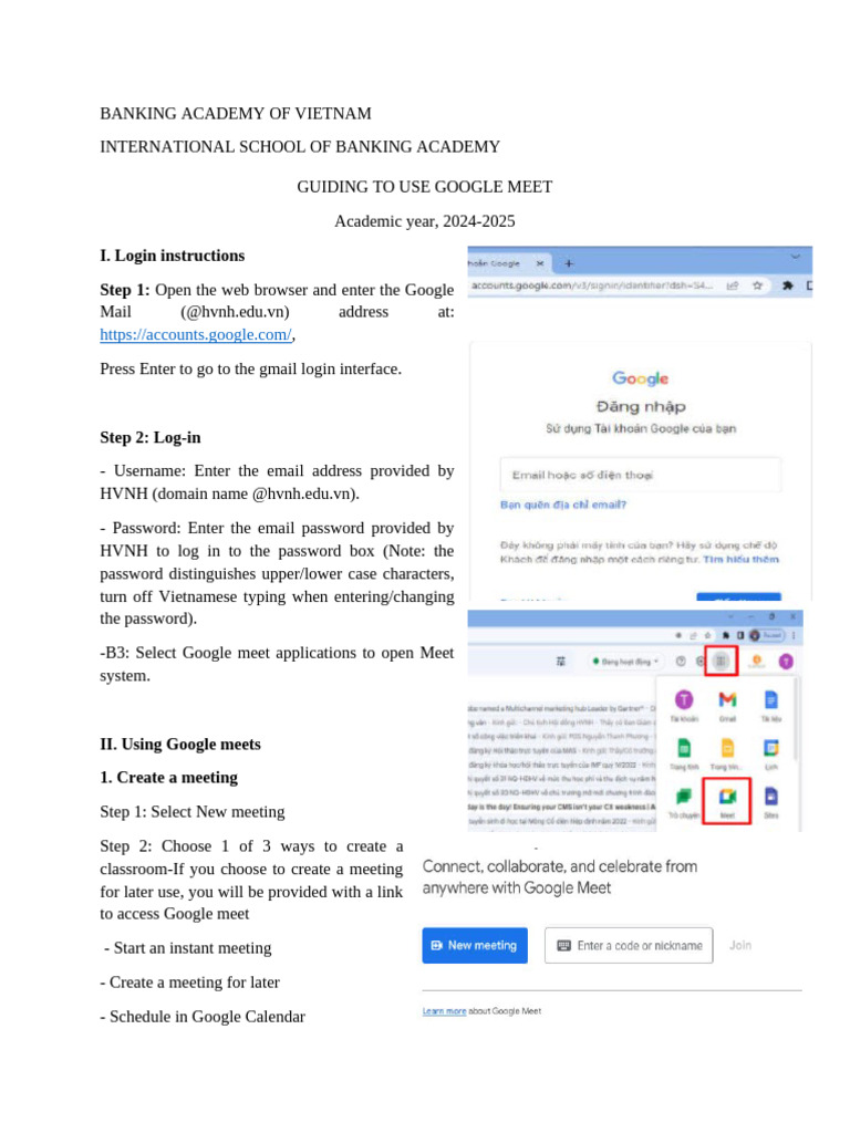 Google Meet Guide for Banking Academy | PDF | Login | Password