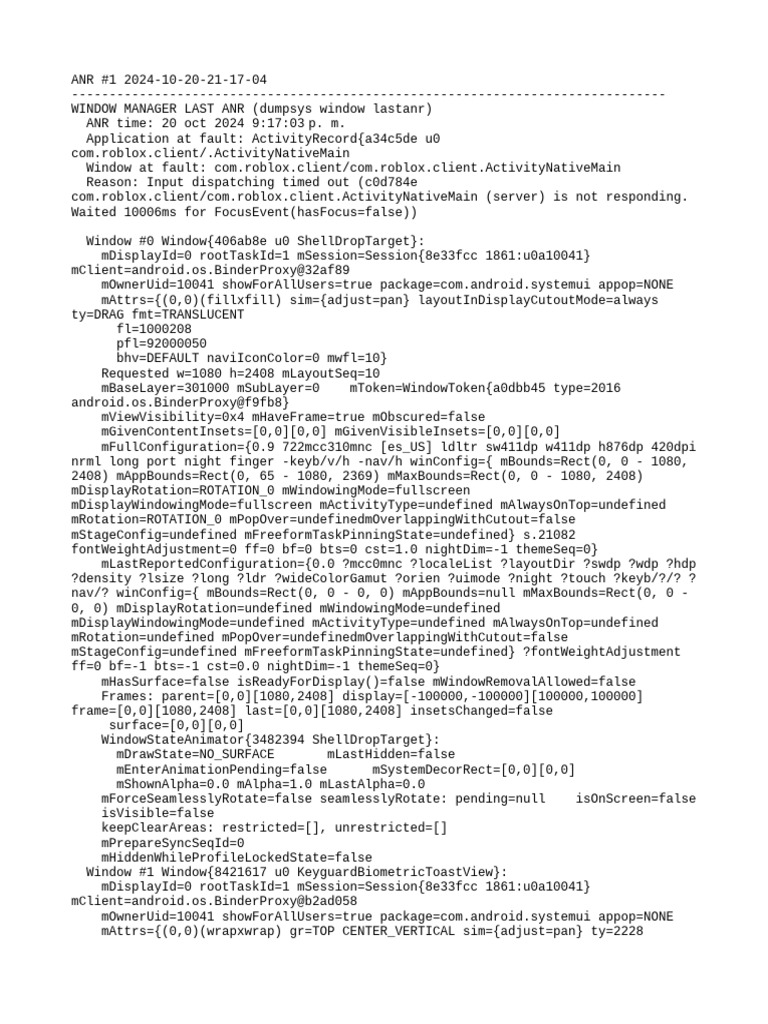 Roblox Client ANR Report 2024 | PDF | Mobile Computers | Software