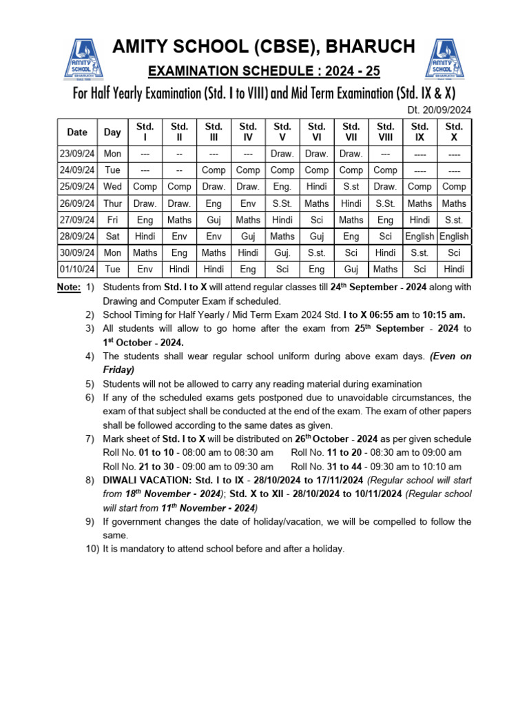 Half Yearly Examination and Mid Term Examination 2024-25 | PDF ...