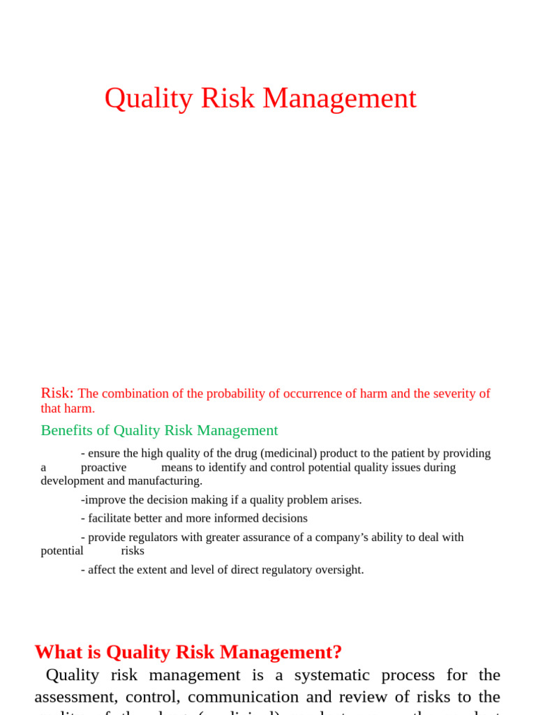 Quality Risk Management Overview | PDF | Risk | Risk Management